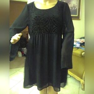 BNWT Elegant Black VELVET Dress BY AS U WISH SZ. L SHEERNESS VELVET BUST/BACK